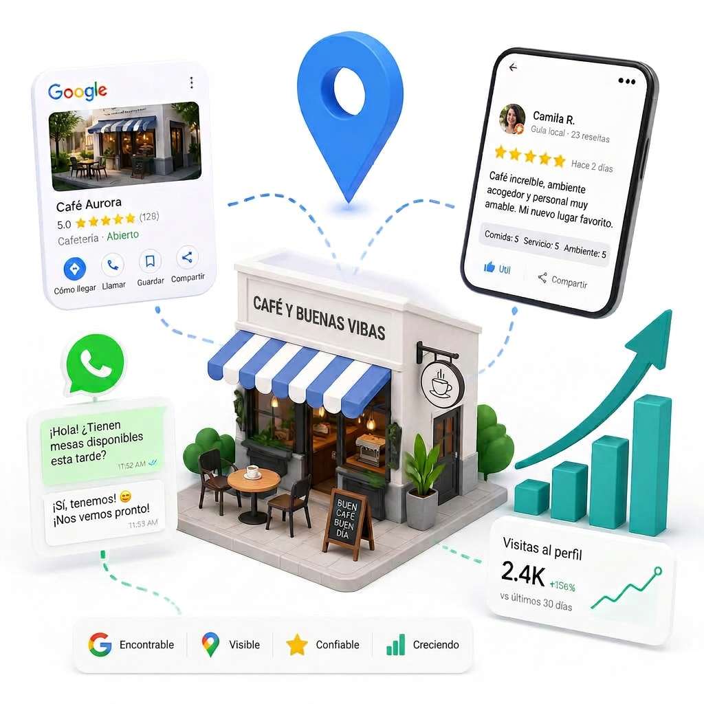 Negocio local creciendo con Google Maps, WhatsApp y reseñas